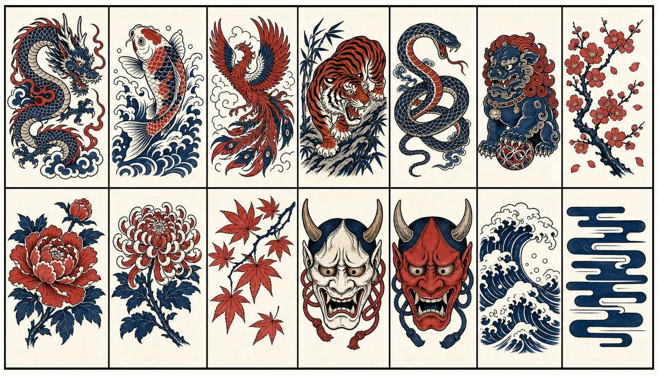 Visual guide to 14 common Japanese tattoo motifs and their meanings