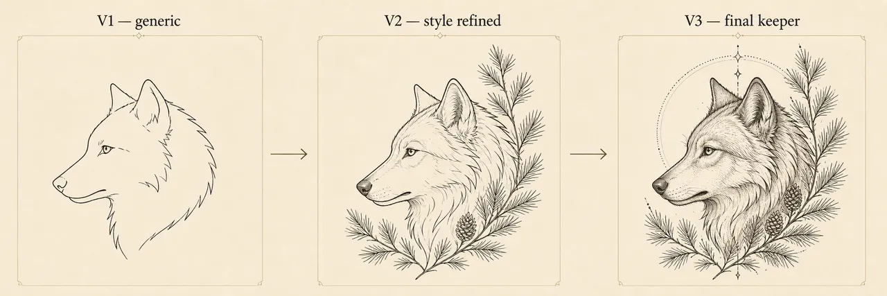 AI tattoo design iteration process from V1 to V3